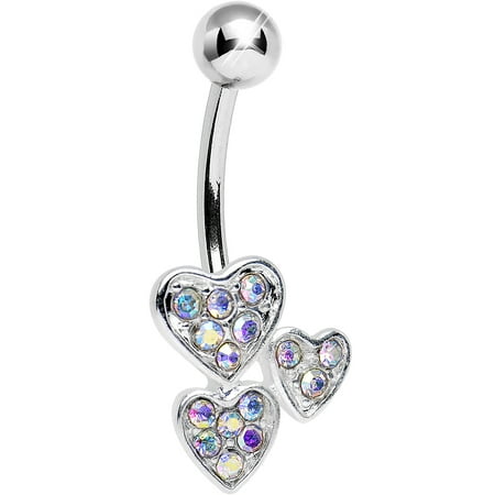 Aurora Bar - Body Candy Aurora Trebled Heart Stainless Steel Bar Belly Button Ring
