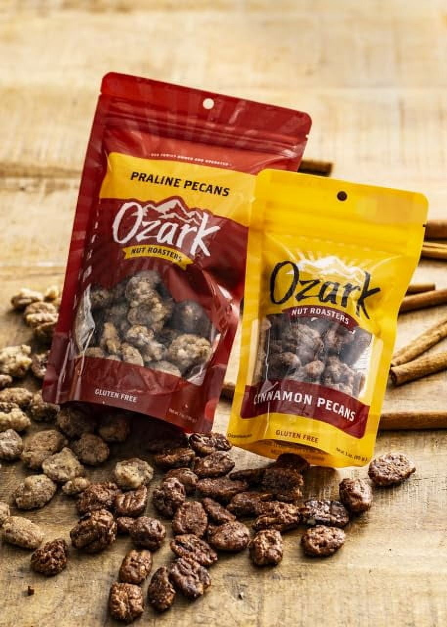 OZARK NUT ROASTERS, Cinnamon-coated Pecans, Flavored Snack Nuts with Cinnamon Spice, World-Class Gourmet Candied Peanuts in Resealable Pack (14 oz)