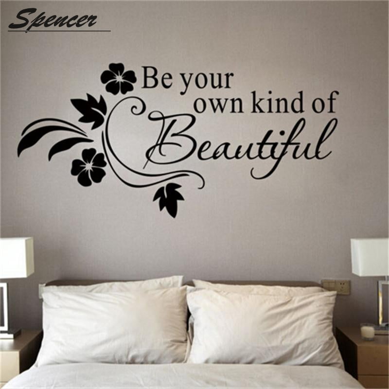 Spencer 'Be Your Own Kind Of Beautiful' Vinyl Wall Stickers Quotes Lettering with Flowers for Home Mural Art Decal