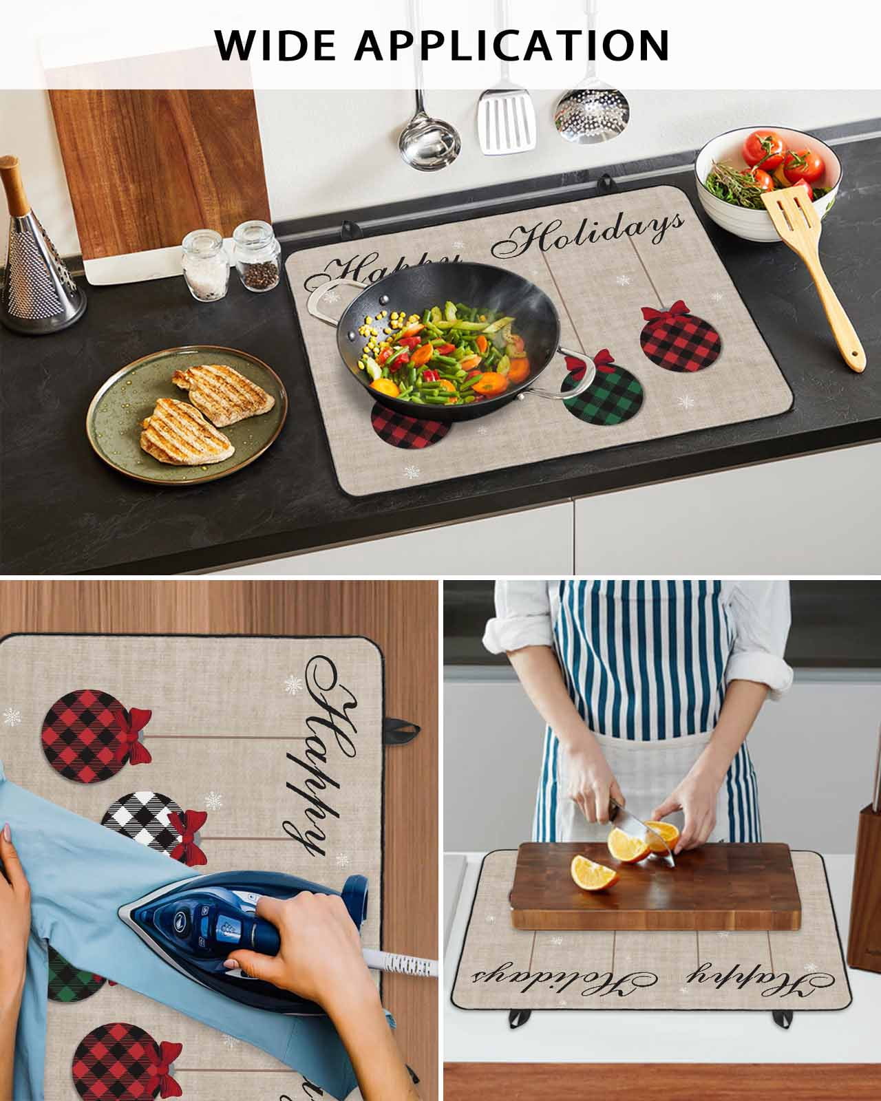 Large Induction Cooktop Protector Mat Christmas Stove Top Covers for Electric Stove, Winter Snowflakes Plaid Xmas Balls Bow on Linen Decorative Stove Burner Cover Mats, Glass Top Stove Cover
