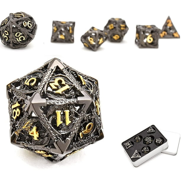 SHCKE Metal DND Dice Set Alloy Polyhedral Dice Set 7 pcs Blue Surface with  Sliver Number for Dungeons and Dragons RPG Role Playing Games 