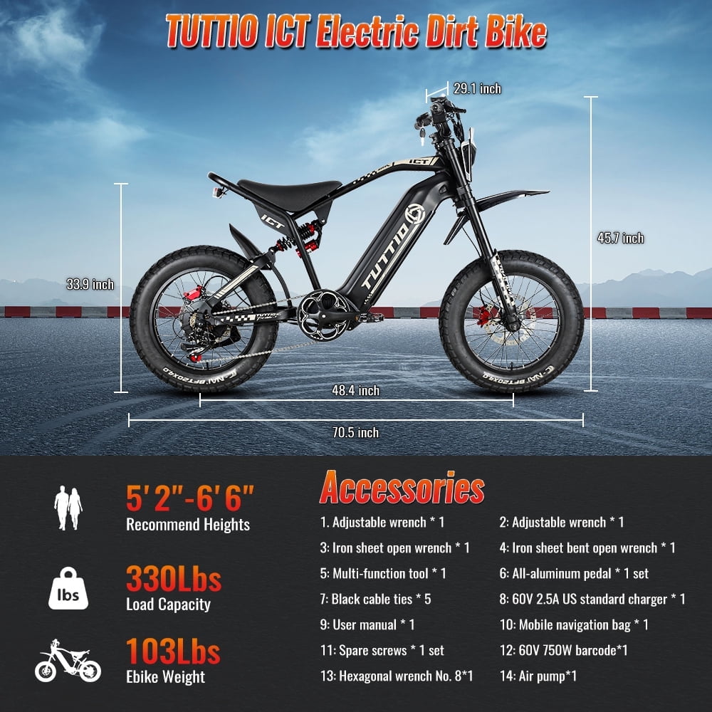 TUTTIO ICT Electric Dirt Bike for Adults Teen, 4000W Full Suspension Motorcycle, 60V 25AH, Max 49 MPH, 7-Speed Ebike