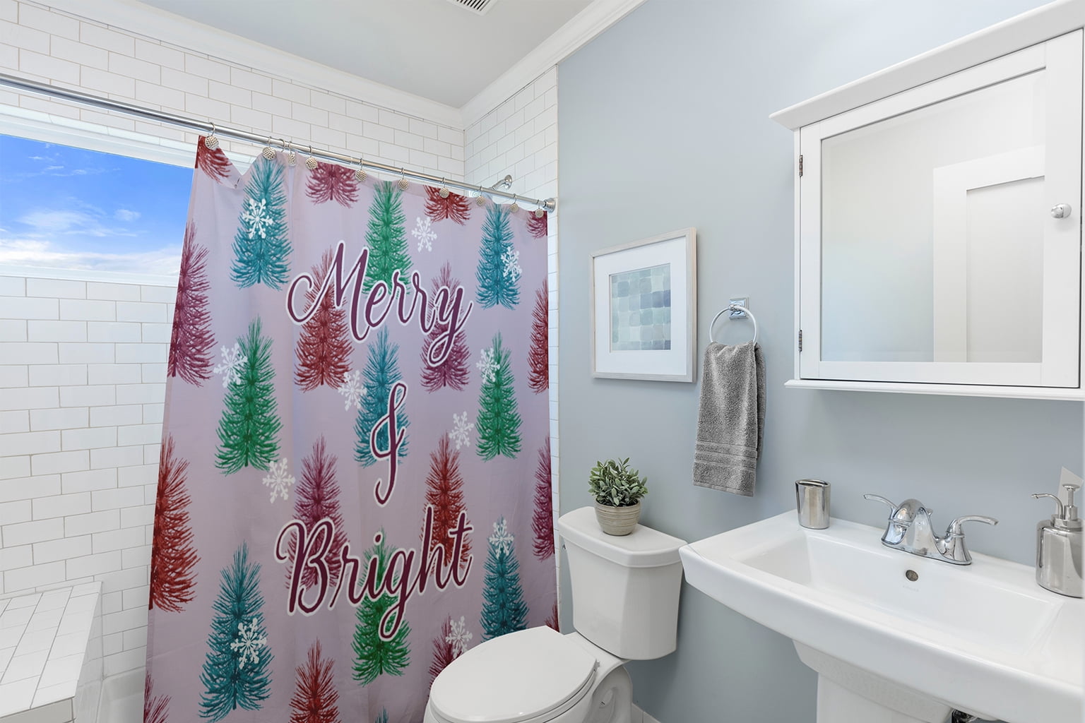 Simply Daisy 70" W x 73" L Merry and Bright Polyester Shower Curtain, Light Purple [1 Ct]