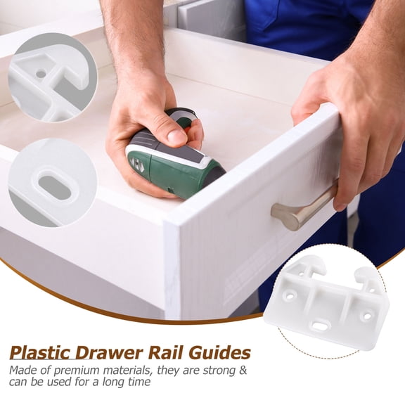 RENACLIPY Dresser Drawer Slider Replacement 10Pcs White Plastic Guide Brackets for Cupboards Closets Smooth Sliding 2.4×1.2×0.4in