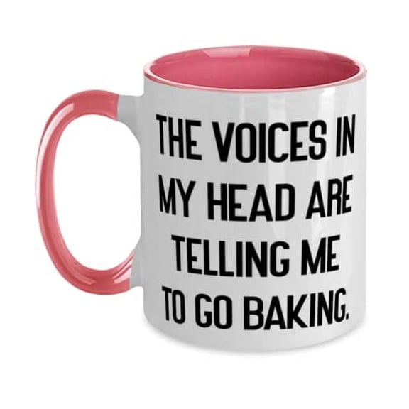 Beautiful Baking Two Tone 11oz Mug, The Voices in My Head are Telling Me to Go Baking, Motivational Gifts for Men Women, Holiday Gifts