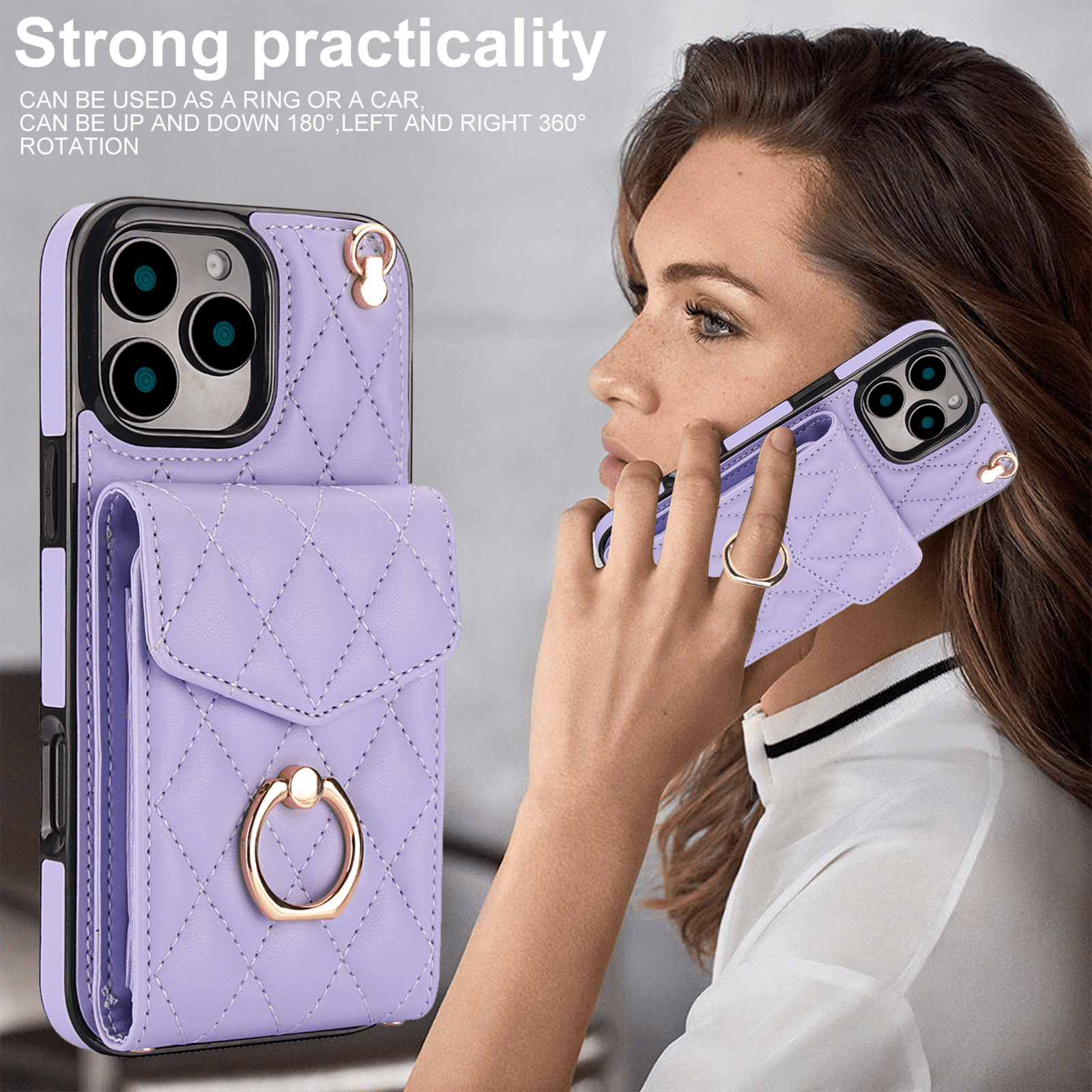 Asuwish Wallet RFID Blocking PU Leather Cell Phone Case with Tempered Glass Screen Protector, Wrist Strap for iPhone 16 Pro Max, Purple