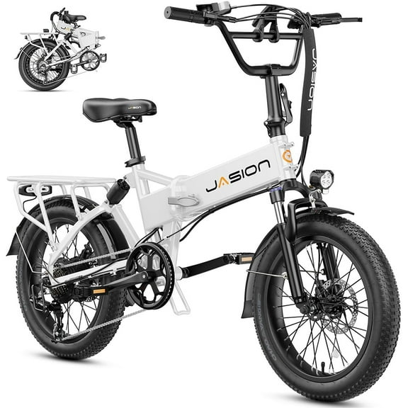 Jasion EB7 2.0 Electric Bike for Adults, 500W Folding Ebike with 48V 10AH Removable Battery, 20" Fat Tire Foldable Electric Bicycles with Dual Suspension, 7-Speed Bicycles