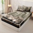 thumbnail image 2 of Erosebridal Rustic Sleeping Wolf Zipper Full Size Comforter Sets with Fitted Sheet and 2 Pillowcases,Pine Tree Silhouette Zipper Bedding Set,Beige Brown,Black Reversible, 2 of 6