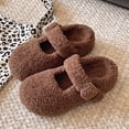 thumbnail image 4 of Women Fuzzy Lined Mary Jane Flats Closed Toe Low Heel Single Strap Buckled Comfy Casual Dress Shoes Soft Warm Indoor Outdoor Walking Slippers for Ladies,Coffee 40(US-8), 4 of 5