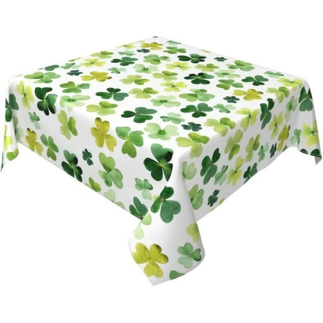 Nappe de la Saint-Patrick 60X60 Pouces Carrée Verte Aquarelle Trèfle Nappe Anti-Poussière Résistante aux Plis Rustique pour Fête de Vacances