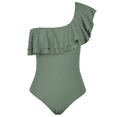 thumbnail image 4 of Hilor Women's One Piece Swimsuits Double Ruffles One Shoulder Monokini Bathing Suits, 4 of 6