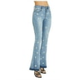 thumbnail image 3 of Womens Floral Daisy Embroidered Mid Rise Bell Bottom Flare Frayed Hem Jeans, Light Denim,XX-Large, 3 of 5