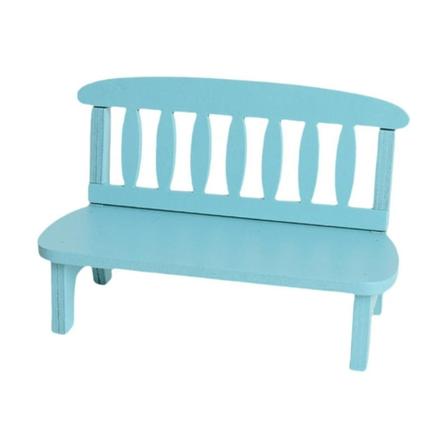 Lipstore Mini Wooden Doll House Bench Artificial Scene Double Chair Centerpiece Dollhouse Blue