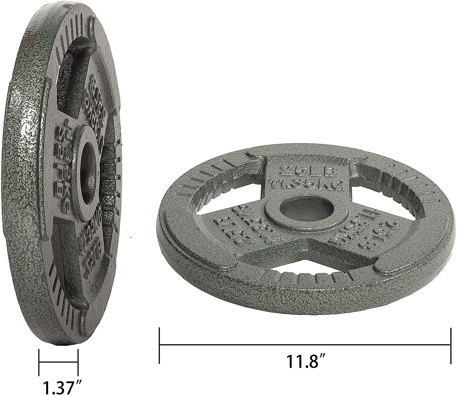BalanceFrom Tri-Grip Cast Iron Plate Weight Plate for Strength Training, Weightlifting and Crossfit, 2-Inch, 25lbs Pair