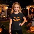 thumbnail image 2 of Bainana Halloween Girls T-Shirts Size 5-6 Years Stylish Face Print Short Sleeve Tops Toddler Everyday Wear Clothes Black, 2 of 4