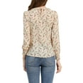 thumbnail image 3 of Allegra K Women's Smocked Cuffs Keyhole Back Ruffled Crew Neck Floral Blouse, 3 of 6