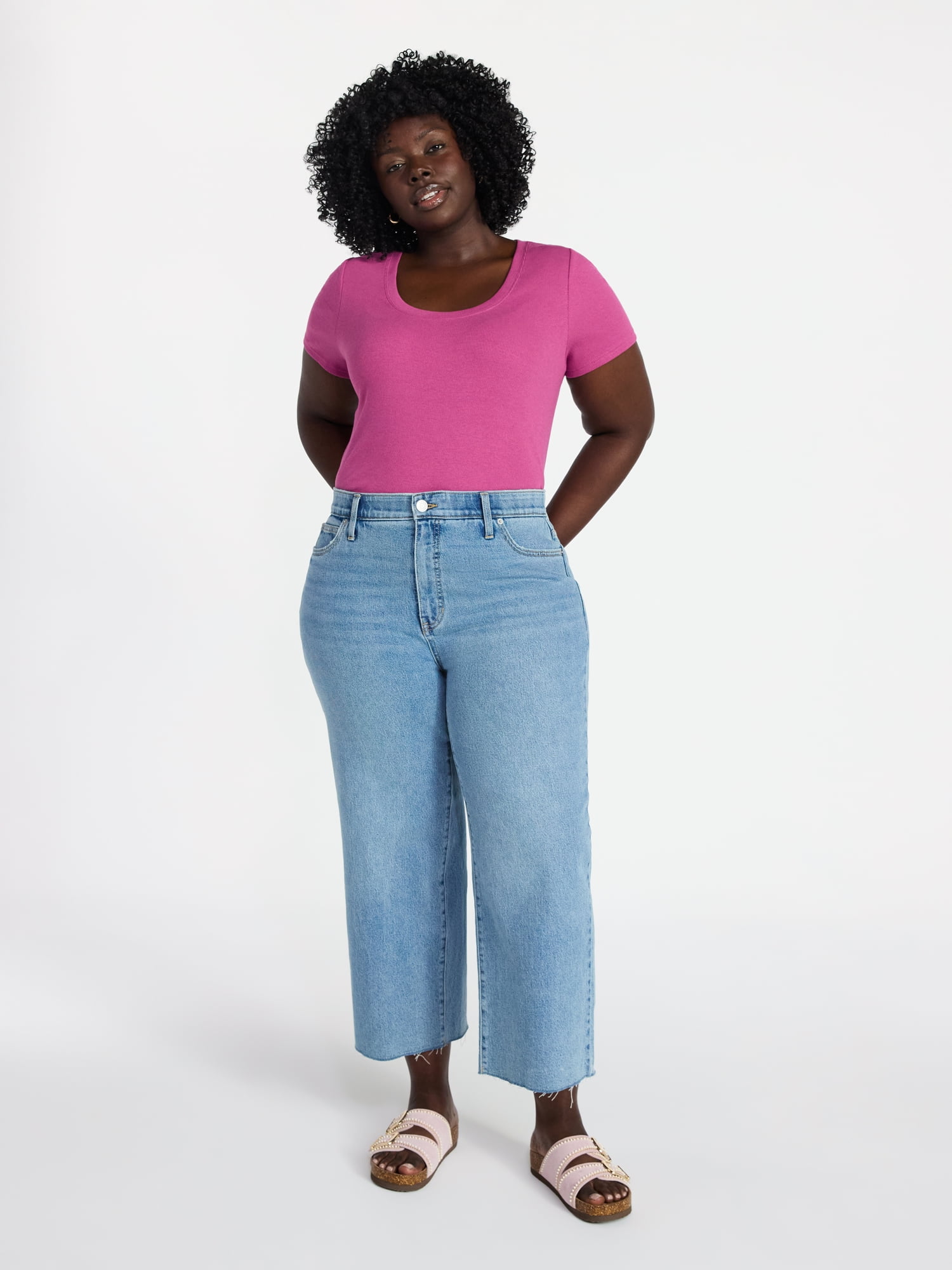 Terra & Sky Women's Plus Size Scoop Neck Rib Tee with Short Sleeves, Size 0X-5X