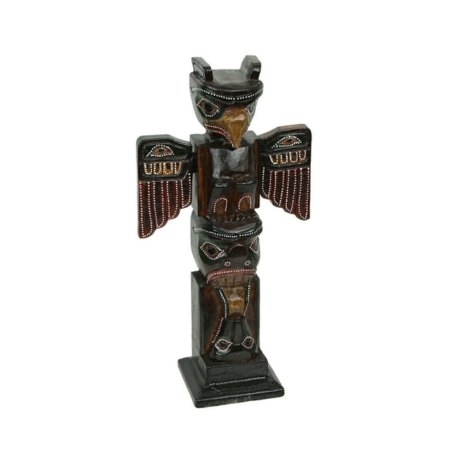Hand Crafted Dot Painted Wooden Eagle Totem with Wings 12 In.