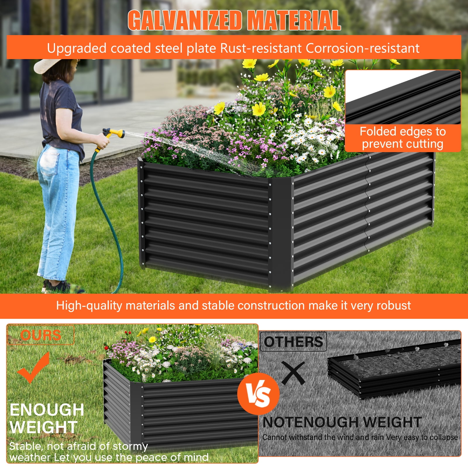 Raised Garden Bed 6×3×2ft, Large Outdoor Galvanized Metal Planter Box, 271 Gallon Capacity Garden Bed Kit for Vegetables, Fruits, Flowers & Herbs