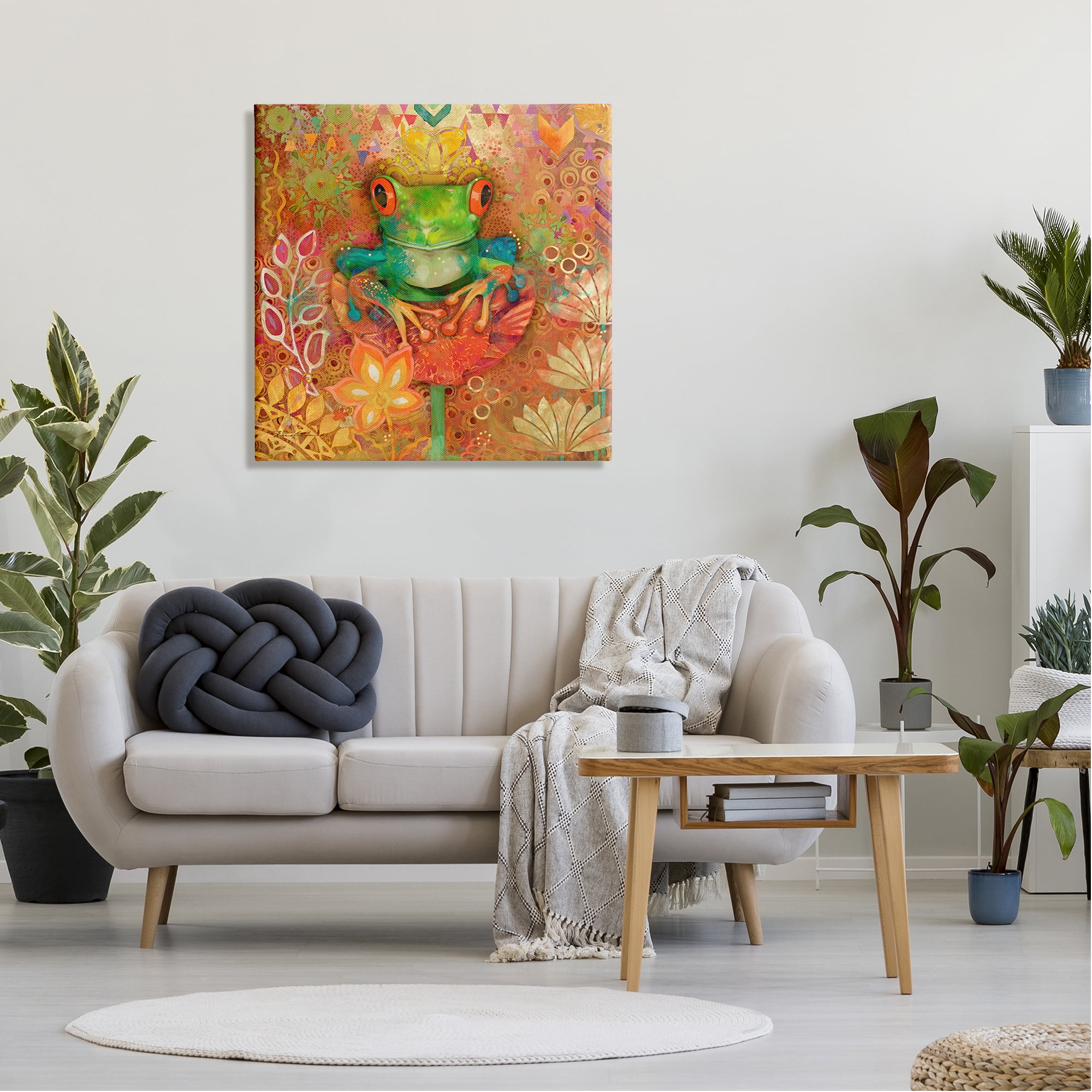 Stupell Industries Frog Perched on Flower Animals & Insects Painting Gallery Wrapped Canvas Art Print Wall Art, 30 x 30