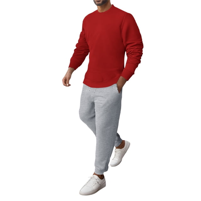 HBFAGFB Survêtements pour Hommes Ensemble 2 Pcs Chandails en Molleton Col Rond Pantalons Décontractés Doux avec Poches Rouge Taille TG
