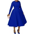 thumbnail image 3 of Oksale Holiday Party Dresses for Women Plus Size Flowy A Line Cocktail Dress Comfy Long Sleeve Winter Dresses Casual Elegant Midi Dress Blue S, 3 of 8