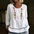 thumbnail image 2 of Miluxas Embroidered Tops for Women Trendy Hollow Trim Long Sleeve Boho Cotton Shirts Scoop Neck Pullover Clothes White, 2 of 9