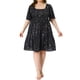 thumbnail image 1 of Vestidos de verano para mujeres de tallas grandes Agnes Orinda, vestido de fiesta corto con cuello cuadrado, mangas rizadas y brillo metálico en capas 2X negro, 1 of 7