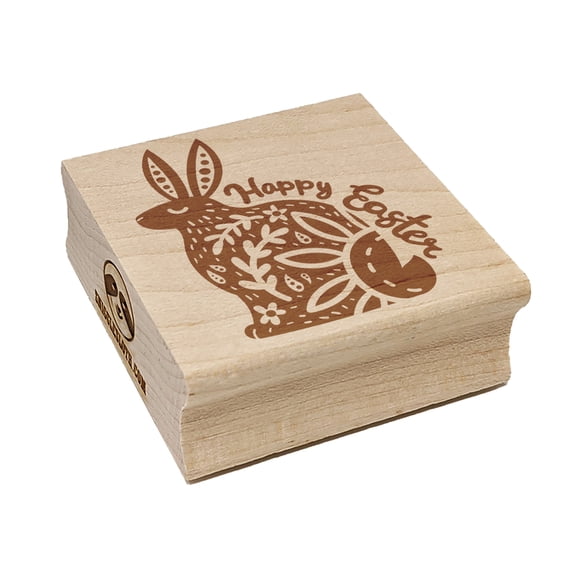 Happy Easter Floral Designer Bunny Square Rubber Stamp Stamping Scrapbooking Crafting - Medium 1.75in