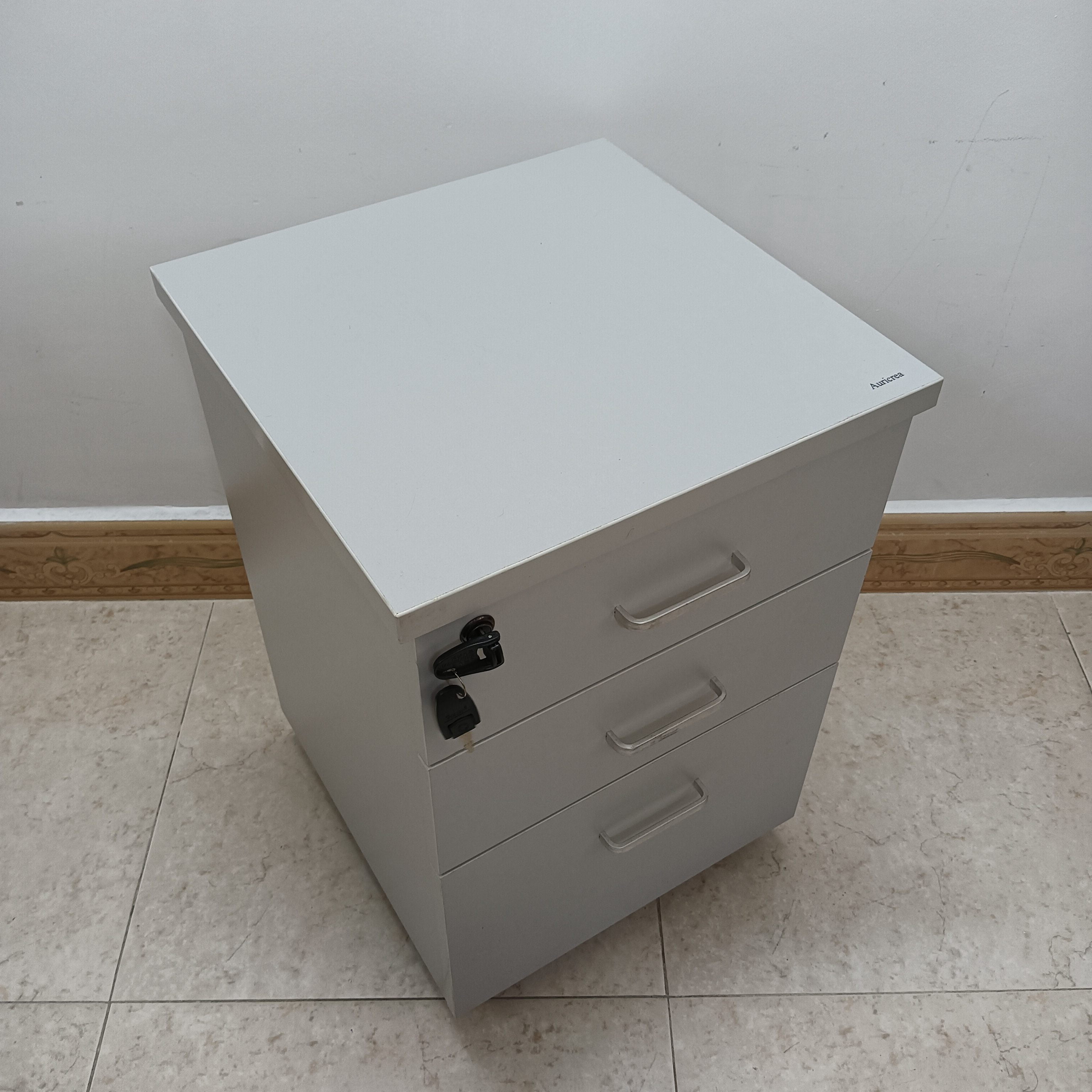 Auricrea Lockers 3-Drawer File Cabinet with Lock for Office/Home, White