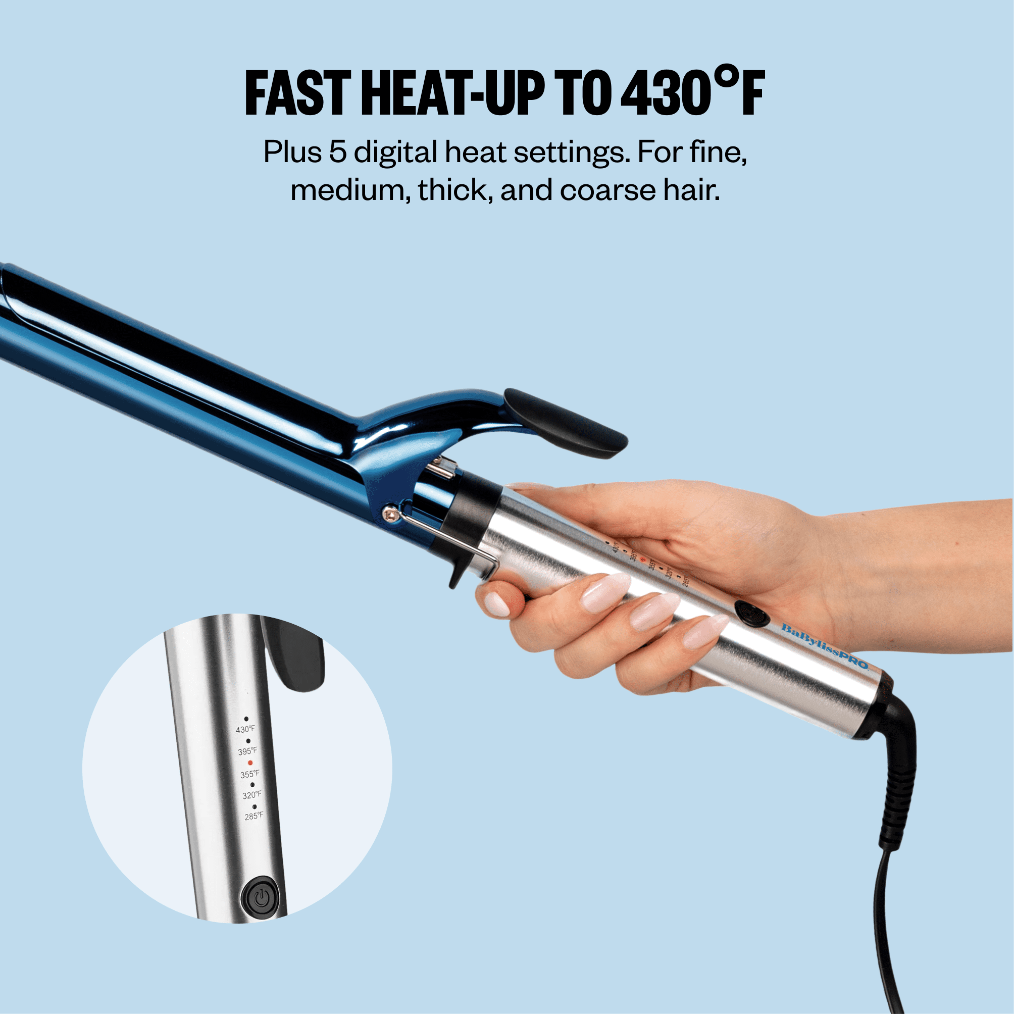 BaBylissPRO Nano Titanium 1 1/4" Extended Barrel Curling Iron, Blue, 1 Count