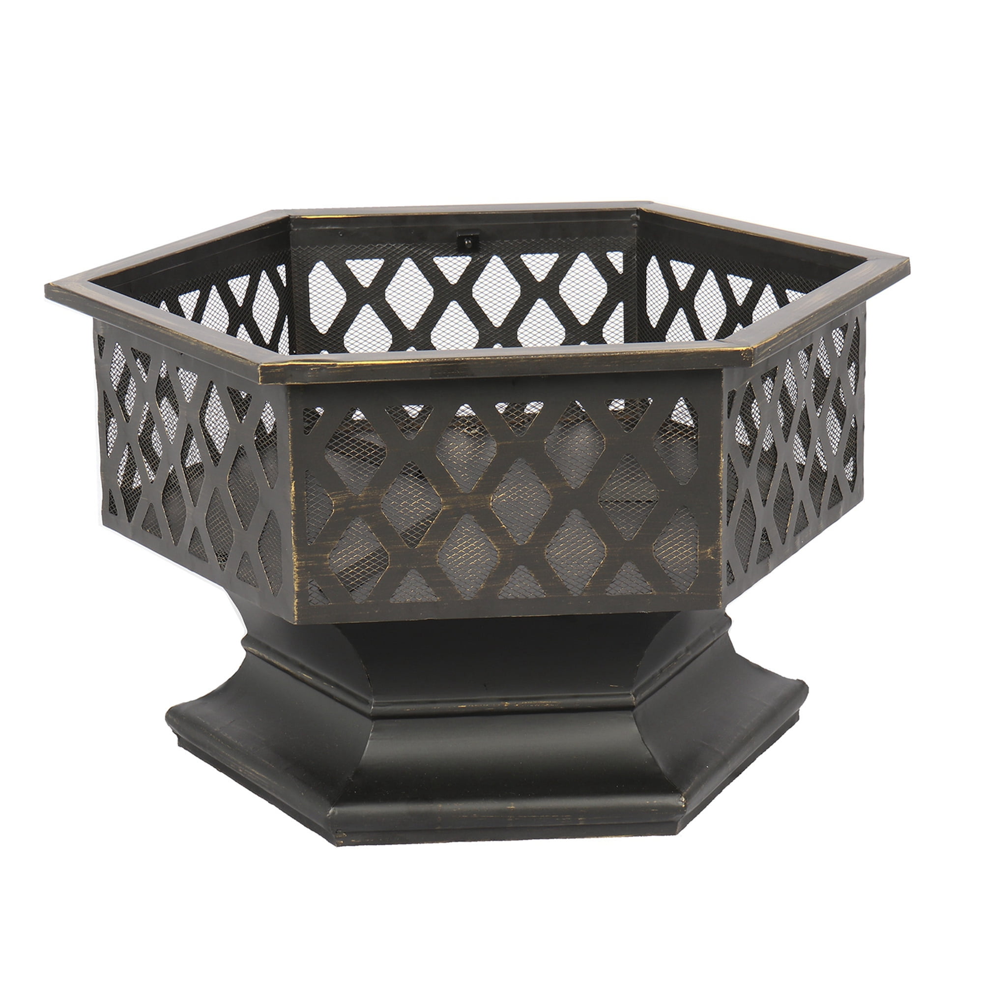 Loalirando Fire Pit With Spark Screen, Hex Fire Pit Cover