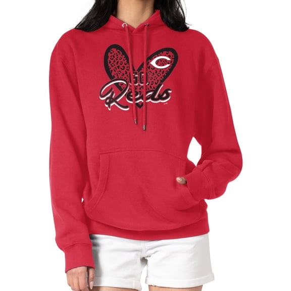 Women's G-III 4Her by Carl Banks Red Cincinnati Reds Leopard Heart Pullover Hoodie