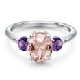 thumbnail image 3 of Gem Stone King 925 Sterling Silver Peach Nano Morganite and Purple Amethyst Engagement Ring for Women | 2.50 Cttw | Oval 9X7MM | Gemstone October Birthstone | Size 5, 3 of 6