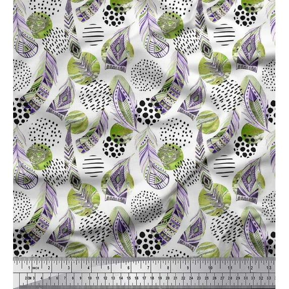 Soimoi Rayon Fabric brush stroke,dot & feather African Printed Craft Fabric by the Yard 42 Inch Wide
