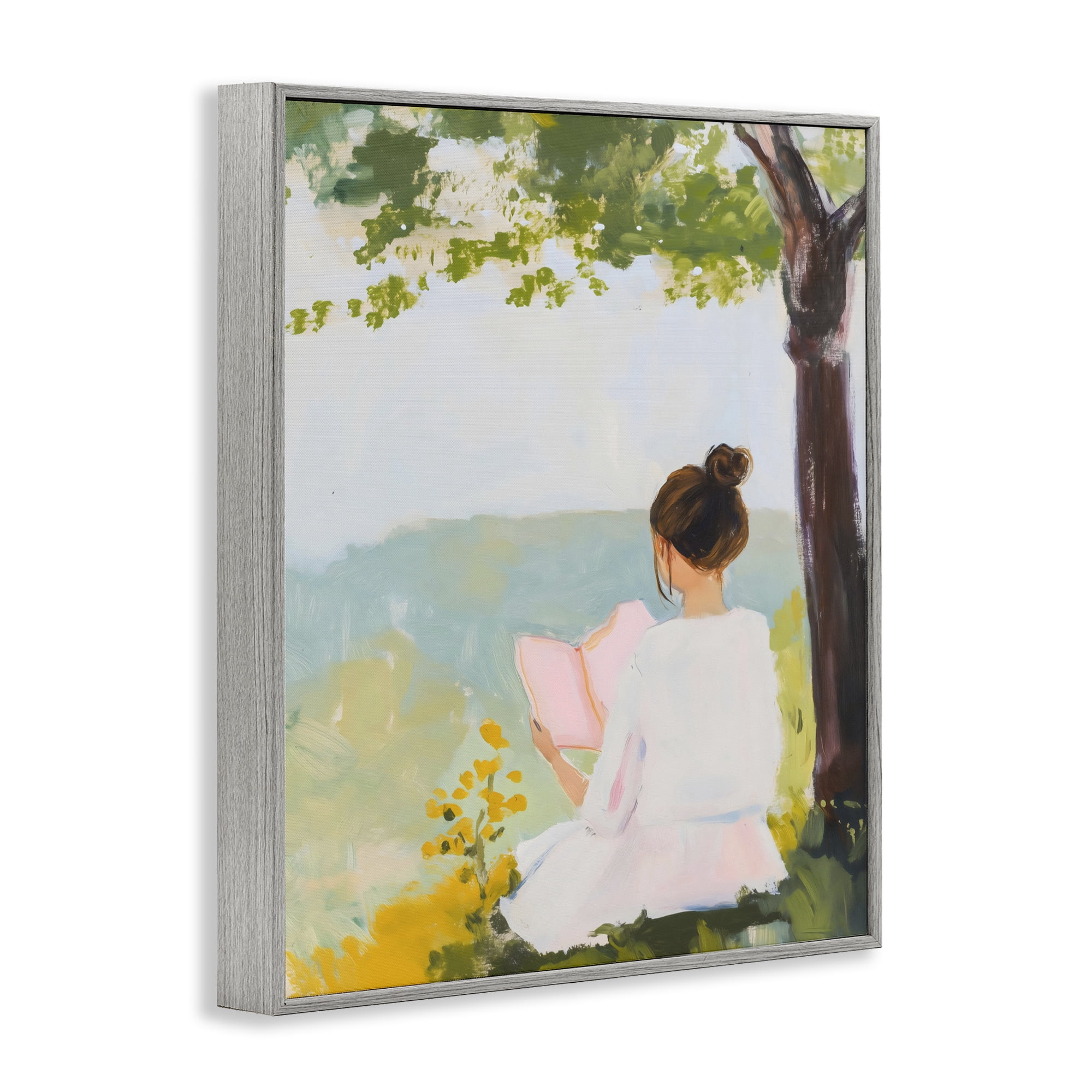 Stupell Industries Girl Reading in Nature Gray Framed Giclee Art, design by The Prints Vibe