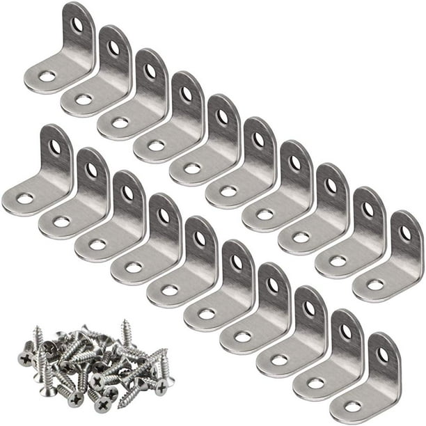 20 Uds. Soportes de esquina de 25mm x 25mm, juntas de acero inoxidable de 90 grados, soporte de ángulo recto, sujetadores de soportes de esquina en forma de L