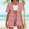 thumbnail image 4 of CLOISE Womens Beach Vacation Outfits Plus Size 2 Piece Striped Matching Sets with Pockets Outfits Short Sleeve Cardigan Shorts Travel Clothes, 4 of 6