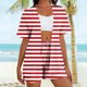 thumbnail image 2 of Mujeres largo cardigan con bolsillos de moda suelto diario casual no posicionamiento impreso conjunto, manga corta superior y pantalones, 2 of 6