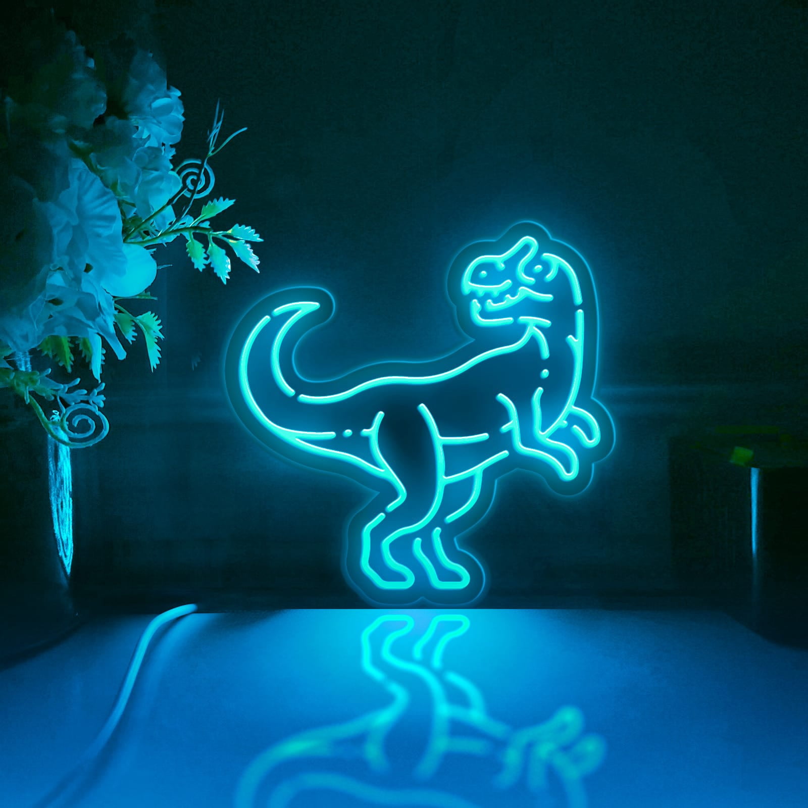 Dinosaur Led Light Box, Dimmable Neon-Like Light Signs USB Power for Wall Decor Bedroom Decoration, Color Flow Effect (WxH) 11"x11"