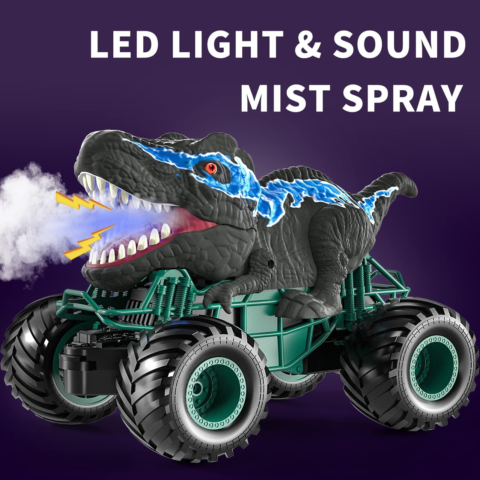 Flooyes Remote Control Dinosaur Car for Boys Kids Ages 3 4 5 6 7 8+ Years, 2.4ghz RC Dinosaur Truck for Toddlers, Electronic Rc Car with Light Sound & Spray All Terrain Car for 3 4 5 6-8 Kids