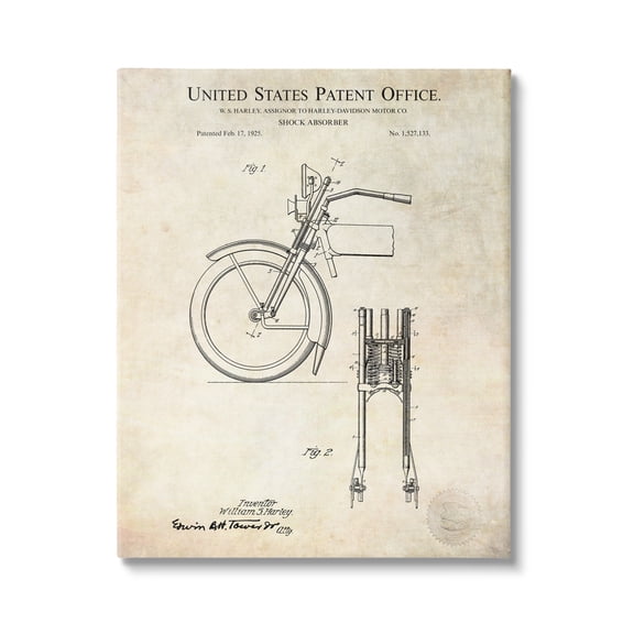 Stupell Industries Vintage Style Shock Absorber Invention Patent Diagram Canvas Wall Art, 30 x 40, Design by Karl Hronek