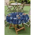 thumbnail image 5 of Outdoor Tablecloth with Umbrella Hole Zipper Navy Blue Coastal Round Tablecloth 54" Waterproof Outside Table Cloth Nautical Ocean Seahorse Coral Shell Patio Table Cover Tablecloths for Picnic Party, 5 of 8