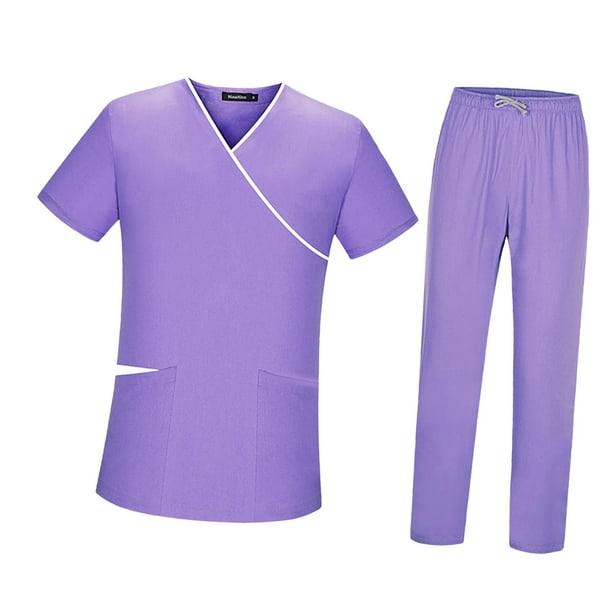 Conjunto de uniformes médicos para mujer, traje de trabajo de enfermera, uniforme de enfermería con cintura elástica, uniforme de enfermería suave, , púrpura, s Yinane Uniforme de mujer