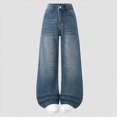 thumbnail image 2 of TOWED22 Girls Baggy Jeans Retro Elastic Waist Zipper Fly Cat Whisker Wide Leg Washed Denim Pants,Dark Blue,13-14 Y, 2 of 4