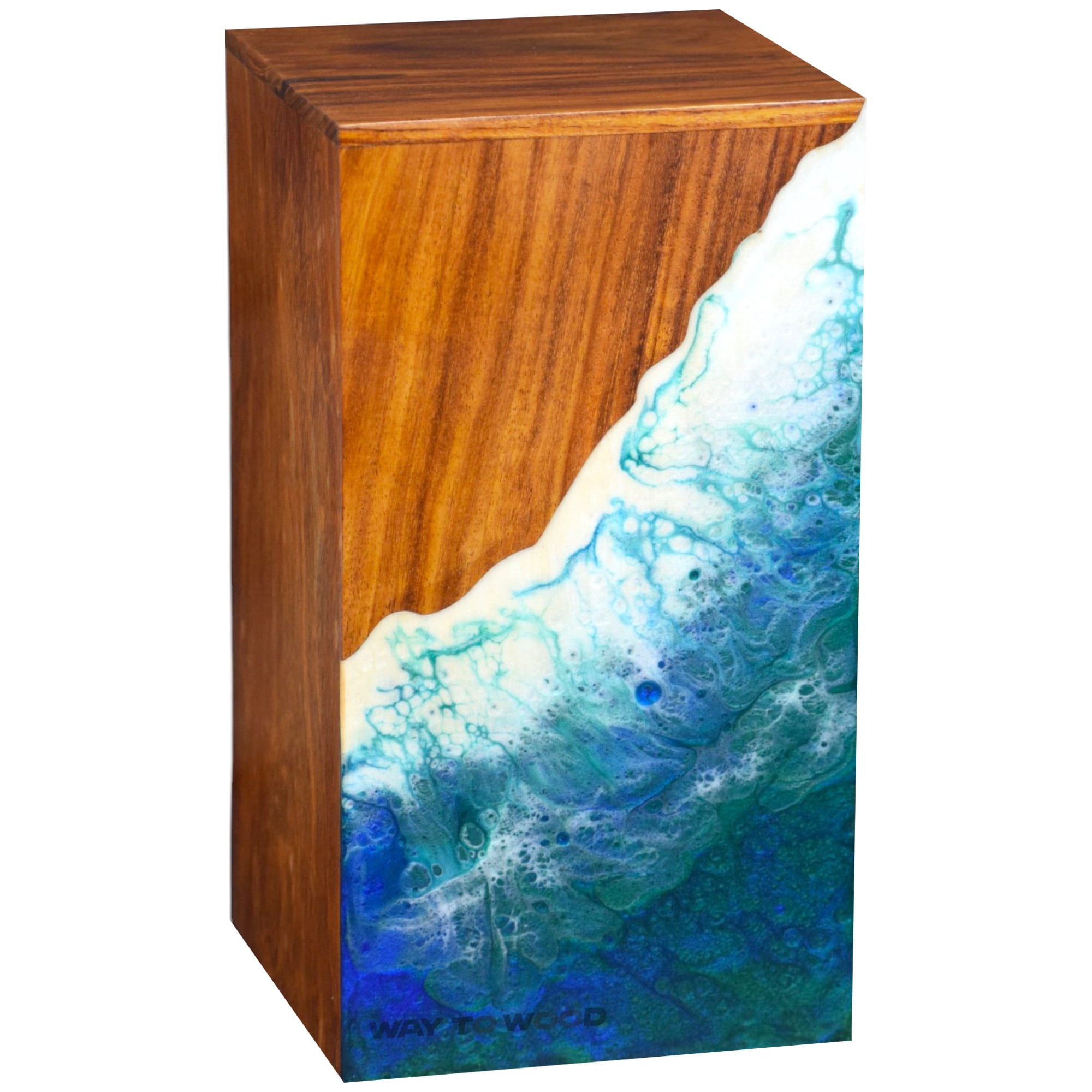 Wooden Urn for Human Ashes Adults, Male/Female - Handcrafted Urns with Ocean Resin Inlay - Unique Memorial Urn for Ashes - Cremation Urns for Burial or Home Display