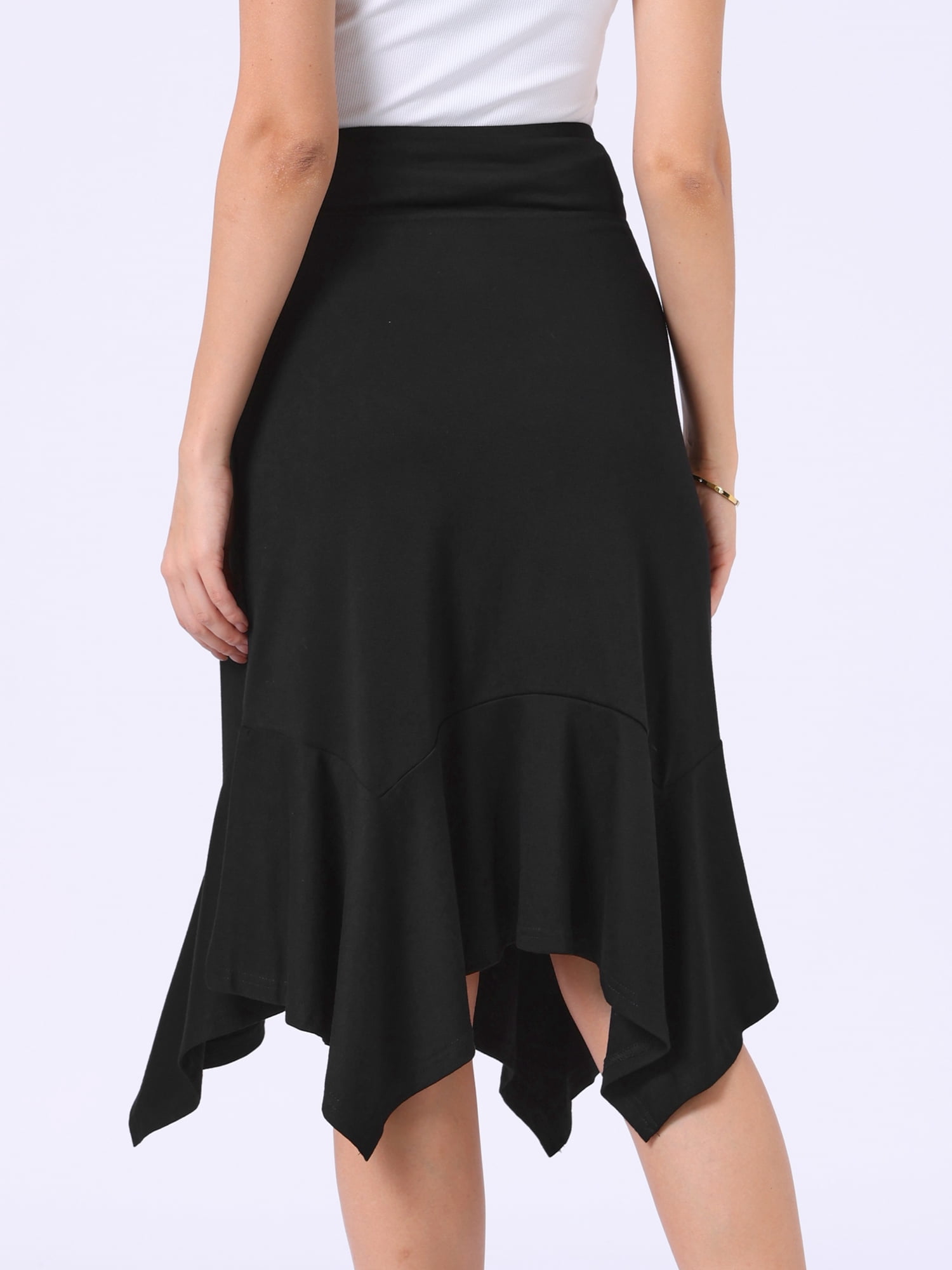 DARING DIVA Women's Ruffled Midi Flowy A-Line Handkerchief Hem Skirt X-Small Black