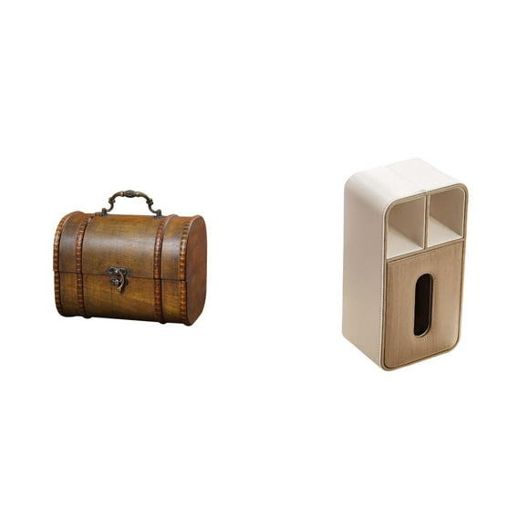 Estuche organizador de joyas,Organizador de joyas de madera para mujeres,hombres y niñas,caja de pañuelos,Caja de pañuelos de piel sintética para dormitorio,Caja de almacenamiento de