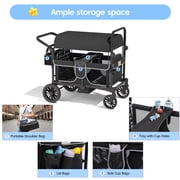 Reasea Stroller Wagon for 4 Kids,4 Seater Stroller Wagon with Adjustable Handles, 5-Point Safety Harness, Black