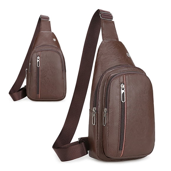 ZZkhGO Leather Chest Bag for Men, Adjustable Crossbody Sling Pack, Multi Pocket Shoulder Bag for Outdoor Travel Daily Carry